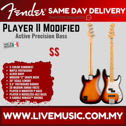 Fender Player II Modified Active Precision Bass Guitar, Maple FB, 3 Tone Sunburst