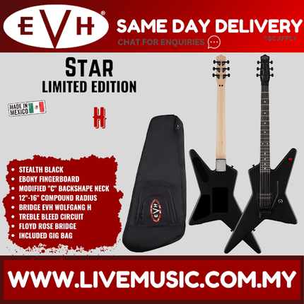 EVH Star Limited Electric Guitar, Ebony FB, Stealth Black
