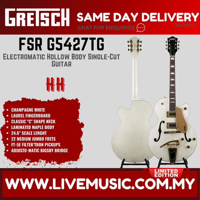 Gretsch FSR G5427TG Electromatic Hollow Body Single-Cut Guitar - Champagne White