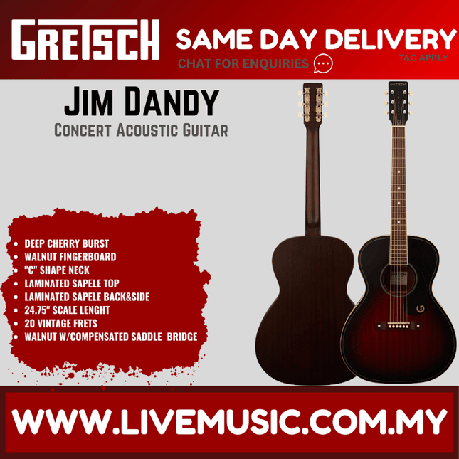Gretsch Jim Dandy Concert Acoustic Guitar, Deep Cherry Burst