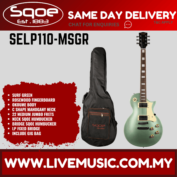 Sqoe SELP110  HH Les Paul Electric Guitar With Gig Bag, Rosewood FB - Surf Green ( SELP-110 / SELP 110 )