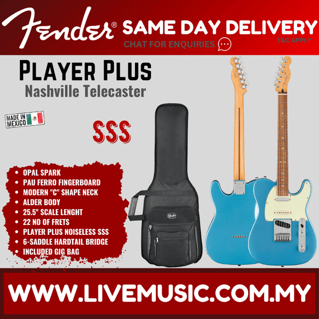 Fender Player Plus Nashville Telecaster Electric Guitar, Pau Ferro Fretboard - Opal Spark