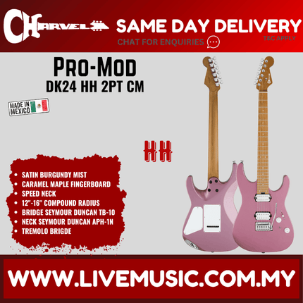 Charvel Pro-Mod DK24 HH 2PT Electric Guitar, Caramelized Maple FB, Satin Burgundy Mist