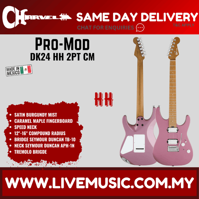 Charvel Pro-Mod DK24 HH 2PT Electric Guitar, Caramelized Maple FB, Satin Burgundy Mist