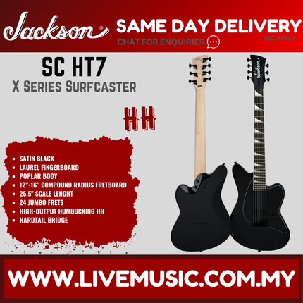 Jackson HT7 X Series Surfcaster 7-String Electric Guitar, Laurel FB, Satin Black ( HT 7 / HT-7 )