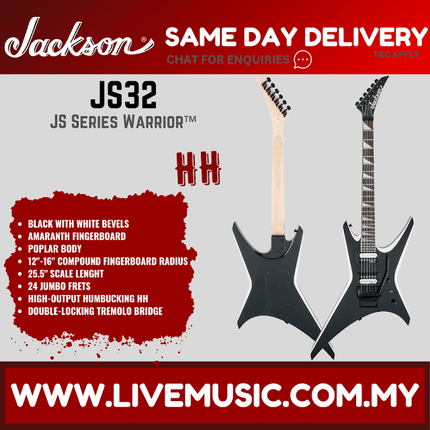 Jackson JS32 Warrior - JS Series Electric Guitar with Floyd Rose - Black with White Bevels (JS-32/JS 32-Warrior)