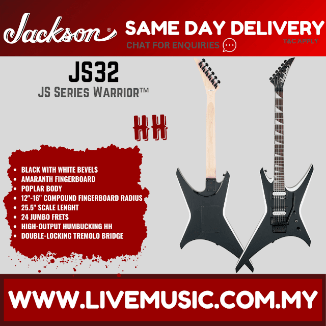 Jackson JS32 Warrior - JS Series Electric Guitar with Floyd Rose - Black with White Bevels (JS-32/JS 32-Warrior)