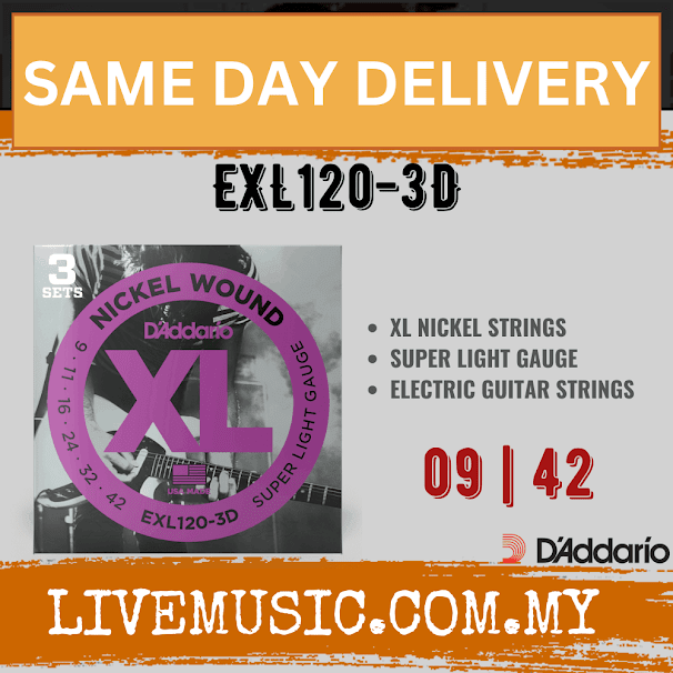 D'Addario EXL120-3D - 3 Pack Nickel Wound Electric Strings, Super Light (9-42)(DAddario/EXL120)