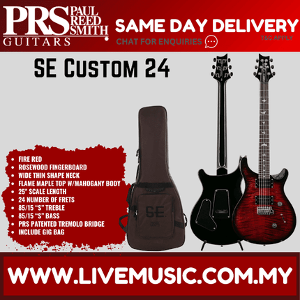 PRS SE Custom 24 Electric Guitar w/Bag, Rosewood Fingerboard, Fire Red