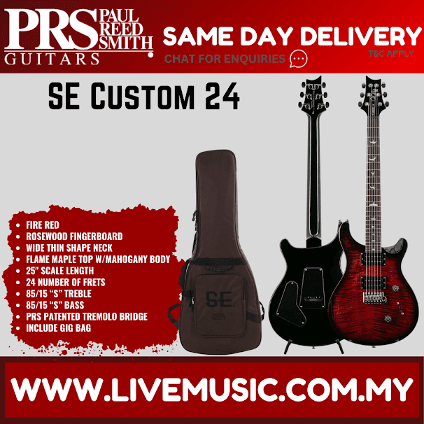 PRS SE Custom 24 Electric Guitar w/Bag, Rosewood Fingerboard, Fire Red