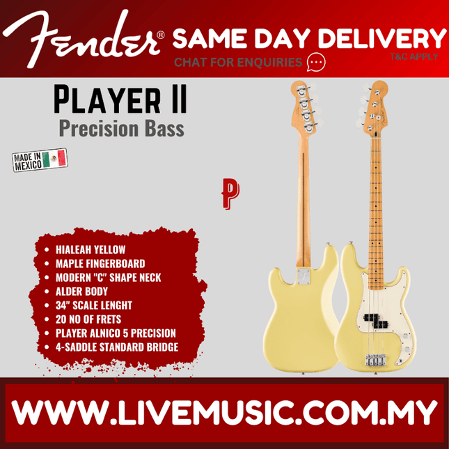 Hialeah Yellow Precision Bass guitar with maple fretboard and black pickguard