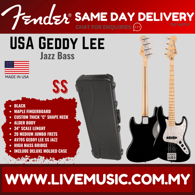 Fender Artist Geddy Lee Jazz Bass Guitar, Maple FB, Black