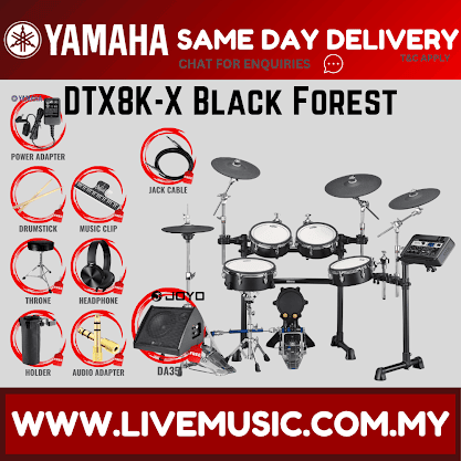 Yamaha DTX8K-X Electronic Drum Set With Laney AH40 Amplifier And Drum Throne - Black Forest ( DTX8 / DTX8K / DTX8KX )