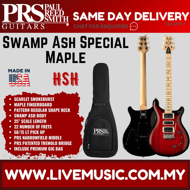 PRS Swamp Ash Special Maple Electric Guitar, Scarlet Smokeburst / Mccarty Tobacco Sunburst