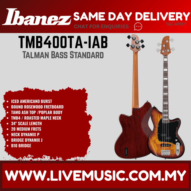 Ibanez TMB400TA-IAB Talman Electric Bass Guitar, Iced Americano Burst (TMB400TA-IAB/TMB400TA IAB)
