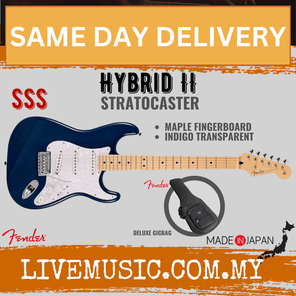 Fender Japan Hybrid II Stratocaster Electric Guitar, Maple Fretboard - Indigo Transparent