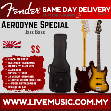 Fender Aerodyne Special Jazz Bass Guitar, RW FB, Chocolate Burst