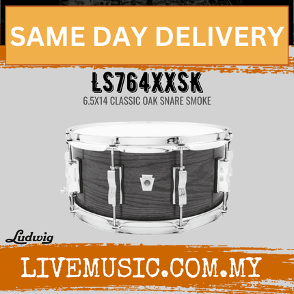 Ludwig LS764XXSK 6.5x14inch Classic Oak Snare Drum, Smoke