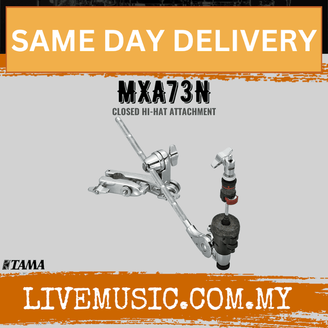 Closed hi-hat attachment hardware with Tama MXA73N marking, chrome levers