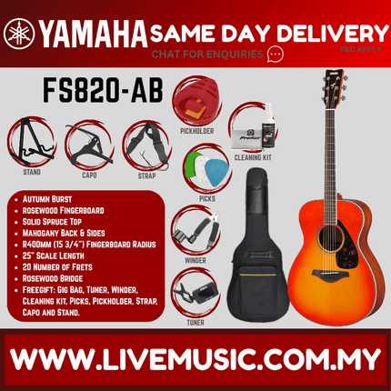 Yamaha FS820 Concert Acoustic Guitar W/Bag - (FS-820 FS 820)