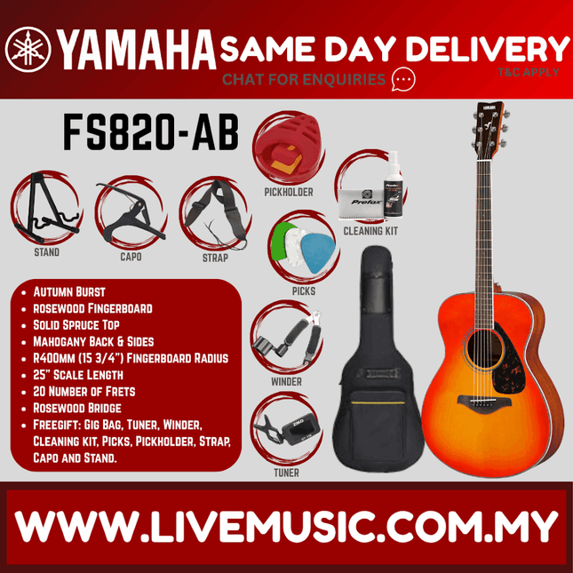 Yamaha FS820 Concert Acoustic Guitar W/Bag - (FS-820 FS 820)