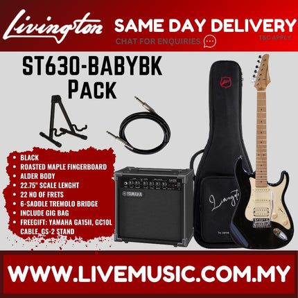 Livingston ST630-BABY Stratocaster HSS Baby Electric Guitar w/GA15II Amplifier, Roasted Maple FB,w/Gig Bag (ST630BABY ST-630 ST 630)