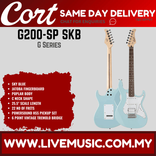 Cort G200-SP SKB Special Production Electric Guitar Jatoba Fretboard with Gig Bag - Sky Blue (G200 SP/G200SP)