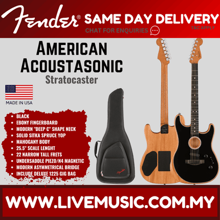 Fender American Acoustasonic Stratocaster Ebony Fretboard with Bag - Black