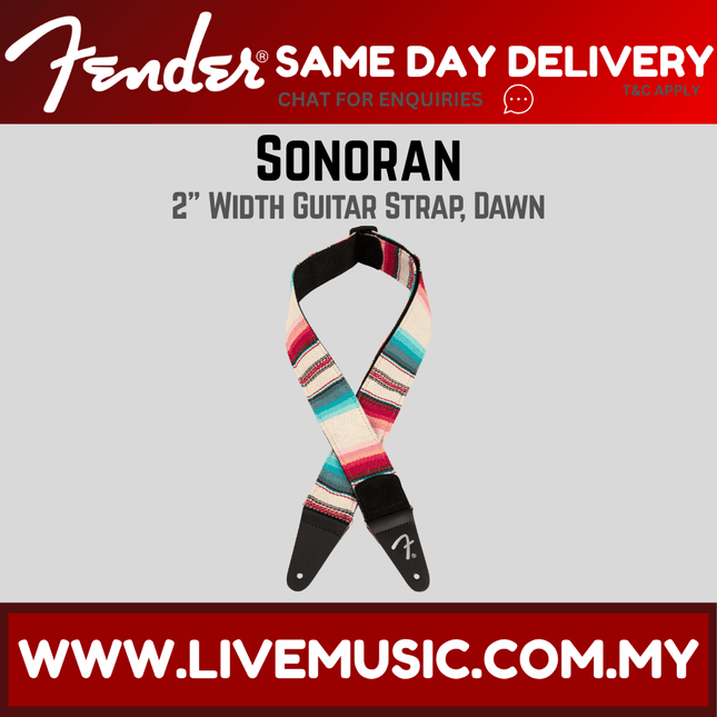 Fender 2-inch Sonoran guitar strap, Dawn: striped fabric with black ends and adjuster