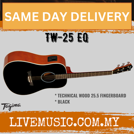 Tagima TW-25 Woodstock Series Dreadnought Electric-Acoustic Guitar Spruce Top - Black ( TW 25 / TW25 )