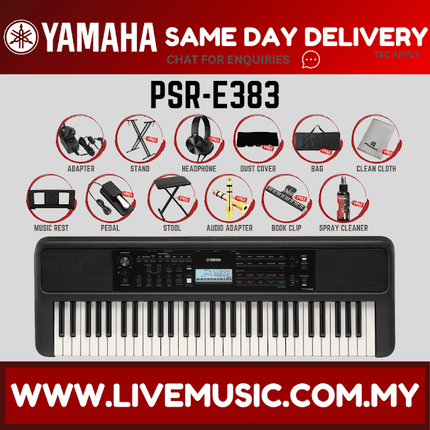 Yamaha PSR-E383 61-Keys Keyboard w/Bench,Stand, Pedal And Accessories ( PSRE383 PSR E383 ) Replace PSR-E373 PSRE373