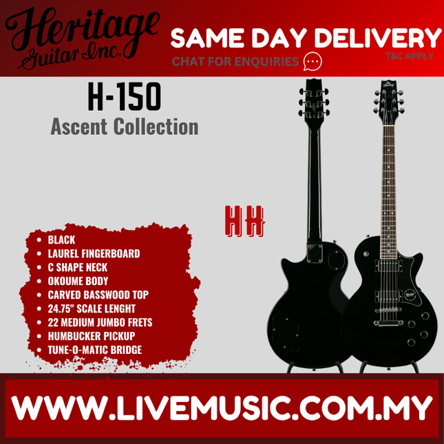 Heritage Ascent Collection H-150 Electric Guitar -Black ( H150 H 150 )