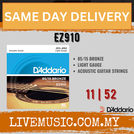 D'Addario EZ910 - 85/15 Bronze Acoustic Strings, Light (11-52)(DAddario)