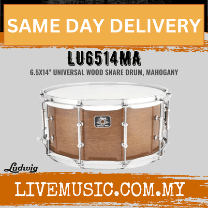 Ludwig LU6514MA 6.5x14inch Universal Wood Snare Drum, Mahogany