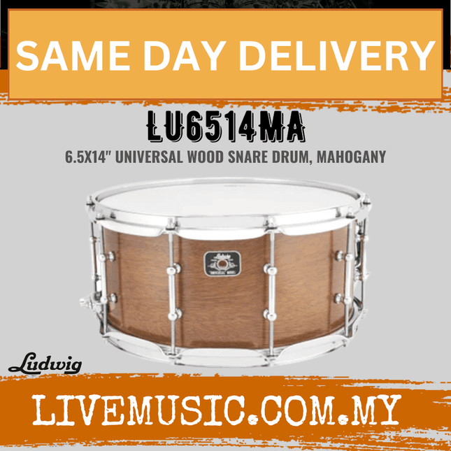 Ludwig LU6514MA 6.5x14inch Universal Wood Snare Drum, Mahogany