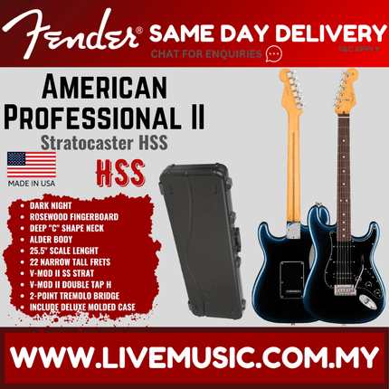 Fender American Professional II HSS Stratocaster Electric Guitar, Rosewood Fretboard - Dark Night
