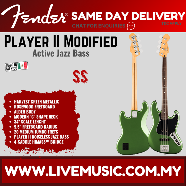 Harvest green metallic active Jazz bass guitar with rosewood fretboard and SS pickups