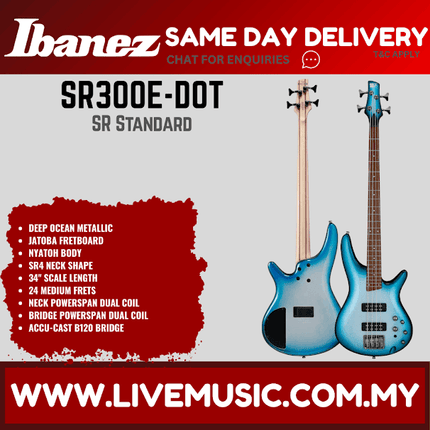Ibanez SR300E-DOT SR Standard Series Electric Bass, Deep Ocean Metallic (SR300EDOT/SR300E DOT)