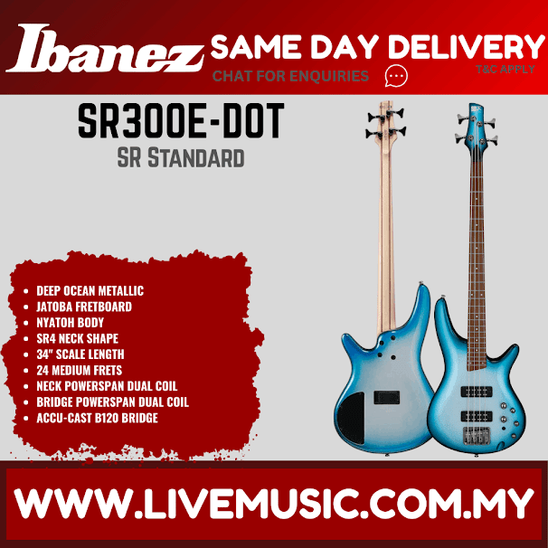 Ibanez SR300E-DOT SR Standard Series Electric Bass, Deep Ocean Metallic (SR300EDOT/SR300E DOT)