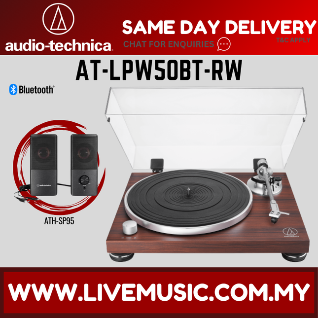 Audio-Technica AT-LPW50BT-RW Bluetooth® Manual Belt-Drive Turntable w/ATH-SP95 Speaker ( AT LPW50BT RW / ATLPW50BT )