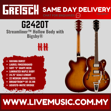 Gretsch Streamliner hollowbody electric guitar with Bigsby, Havana burst finish