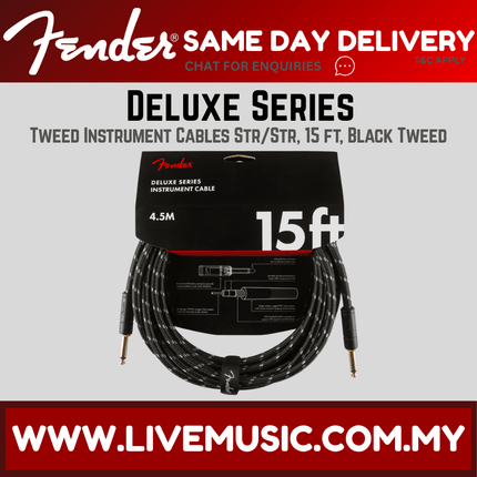 Fender Deluxe Series Instrument Cable, 15ft - Black Tweed