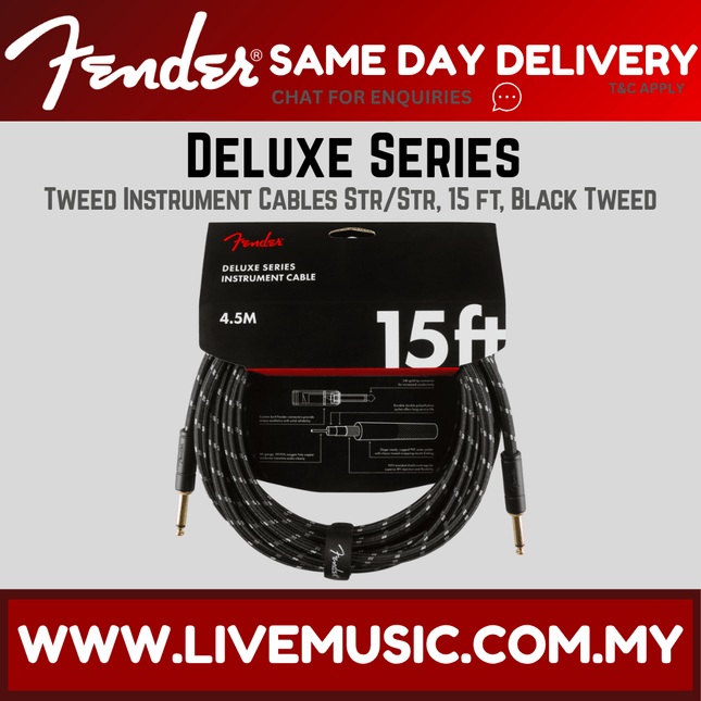 Fender Deluxe Series Instrument Cable, 15ft - Black Tweed