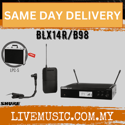 Shure BLX14R/B98 Instrument Wireless System, BLX4R Wireless Receiver, BLX1 Bodypack Transmitter & WB98H/C BETA 98 Clip-On Condenser Microphone  ( BLX14R B98 / BLX14R-B98 )