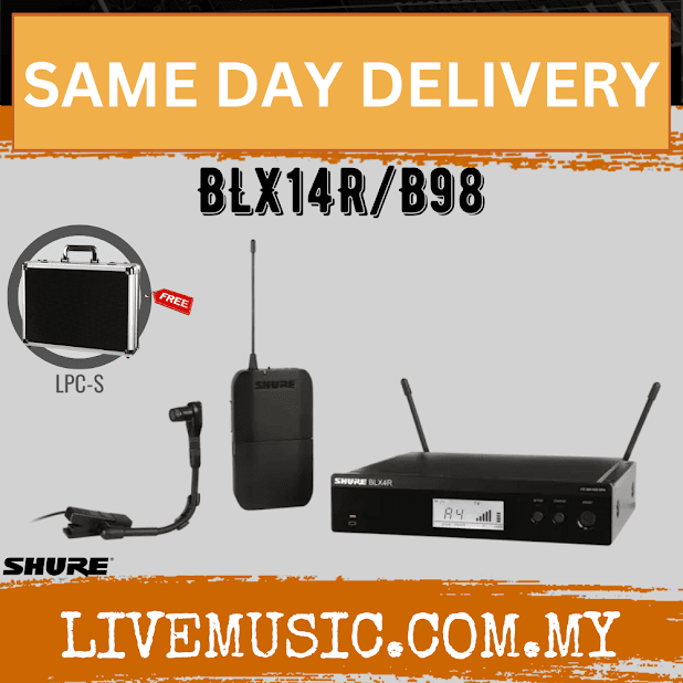 Shure BLX14R/B98 Instrument Wireless System, BLX4R Wireless Receiver, BLX1 Bodypack Transmitter & WB98H/C BETA 98 Clip-On Condenser Microphone  ( BLX14R B98 / BLX14R-B98 )