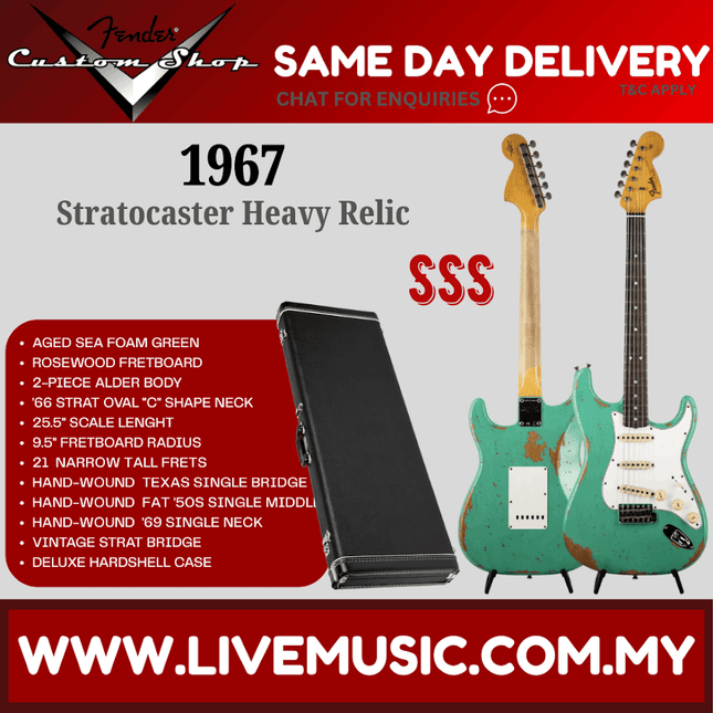 Fender Custom Shop 1967 Stratocaster Heavy Relic Guitar, Aged Sea Foam Green