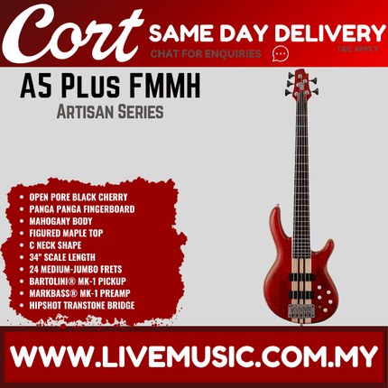 Cort A5 Plus FMMH 5-String Bass Guitar Rosewood Fretboard with Bag - Open Pore Black Cherry (A-5/A 5)