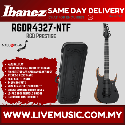 Ibanez Prestige RGDR4327-NTF 7-String Electric Guitar, Natural Flat ( RGDR4327 NTF / RGDR4327NTF )