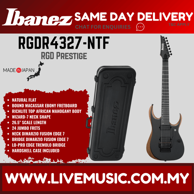 Ibanez Prestige RGDR4327-NTF 7-String Electric Guitar, Natural Flat ( RGDR4327 NTF / RGDR4327NTF )