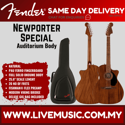 Fender Newporter Special Acoustic Guitar w/Bag, PF FB, Mahogany Top/Natural